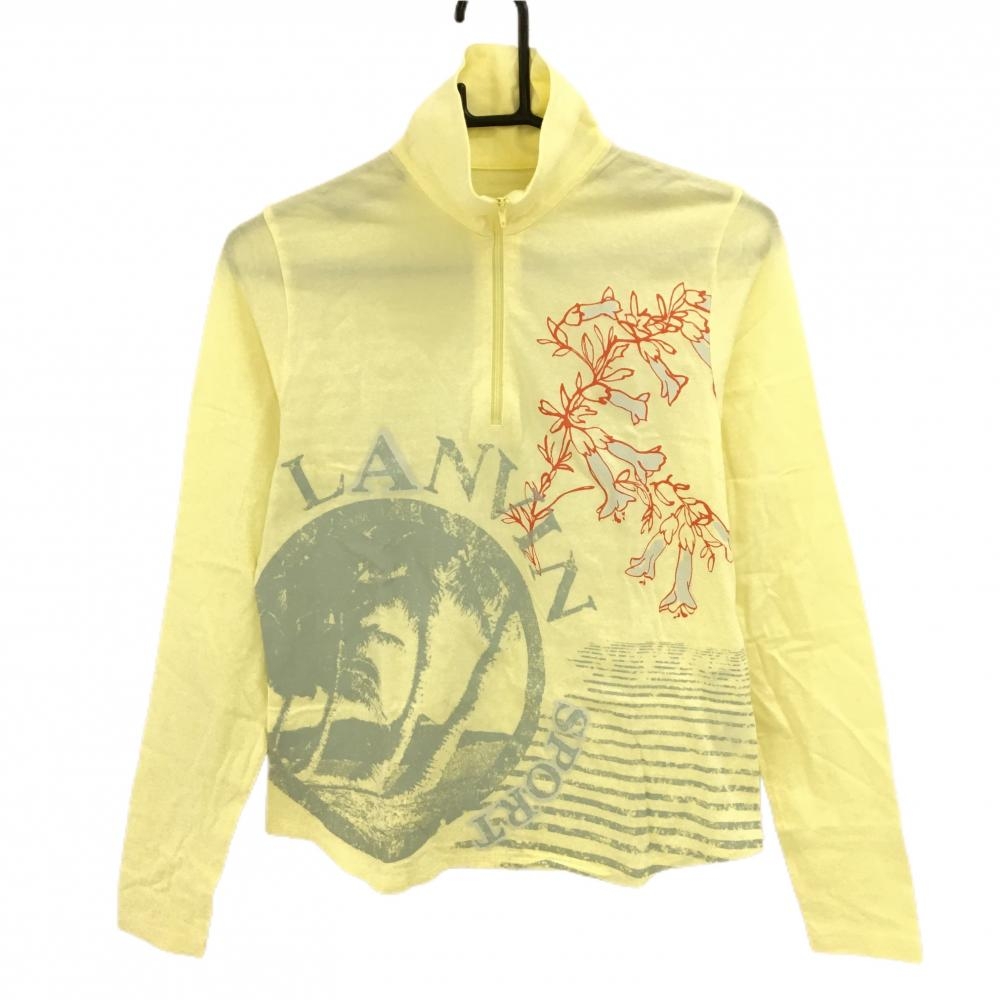 ランバンスポール 長袖ハイネックシャツ イエロー×グレー 前面下方・背面かすれボーダー  レディース 36(S) ゴルフウェア LANVIN SPORT