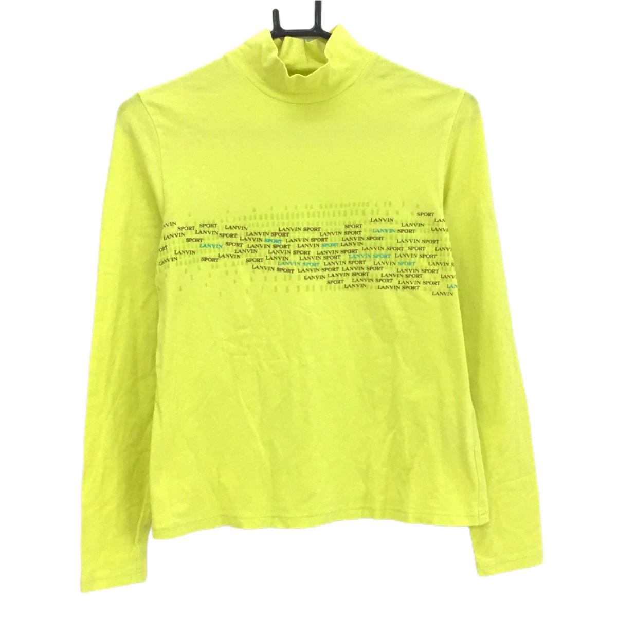 ランバンスポール 長袖ハイネックシャツ ライムイエロー系×ブラウン系 前面一部ロゴ総柄 レディース 40(L) ゴルフウェア LANVIN SPORT