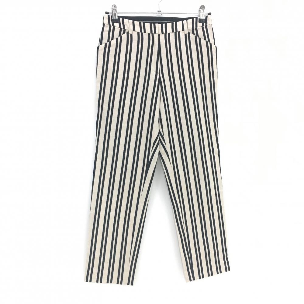 【超美品】ランバンスポール パンツ ベージュ×黒 ストライプ 麻混 レディース 38(M) ゴルフウェア LANVIN SPORT