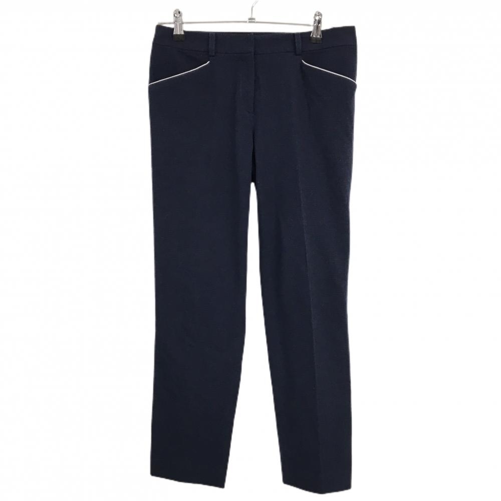 【美品】ランバンスポール パンツ ネイビー×白 サッカー生地 ストレッチ パイピング白 レディース 38(M) ゴルフウェア LANVIN SPORT