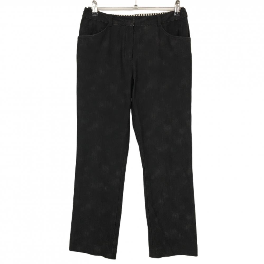 【美品】ランバンスポール パンツ 黒系×ダークグレー 地模様 ストレッチ レディース 40(L) ゴルフウェア LANVIN SPORT