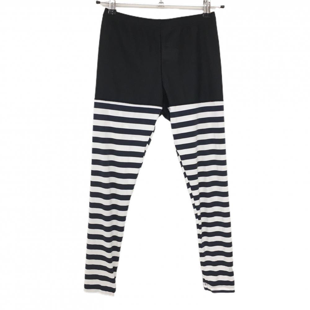 【超美品】ランバンスポール レギンス ネイビー×白 ボーダー 上部メッシュ調 スパッツ レディース F ゴルフウェア LANVIN SPORT