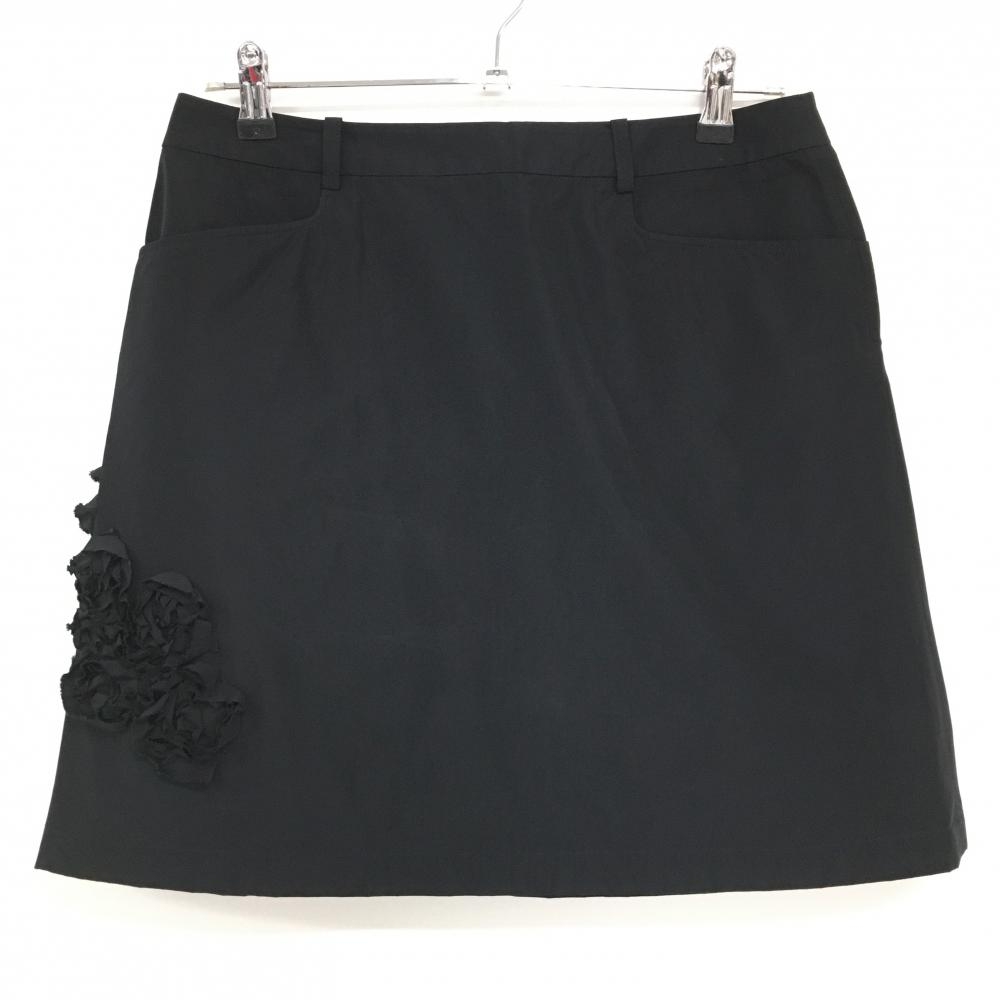 【美品】ランバンスポール スカート 黒 立体花モチーフ レディース 40(L) ゴルフウェア LANVIN SPORT