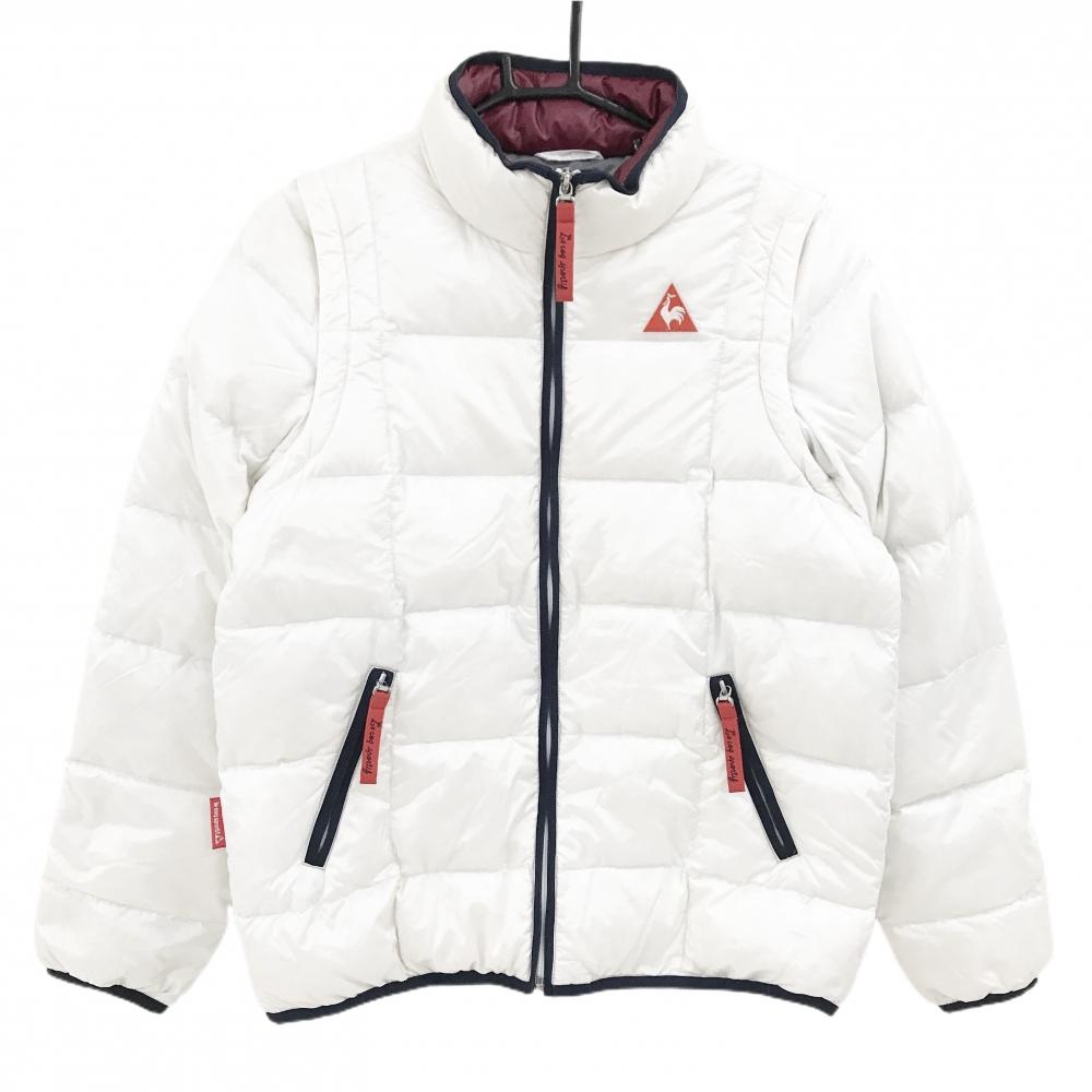 ルコックゴルフ 2WAYダウンジャケット 白 ロゴ刺しゅう 袖着脱可 レディース L ゴルフウェア le coq sportif