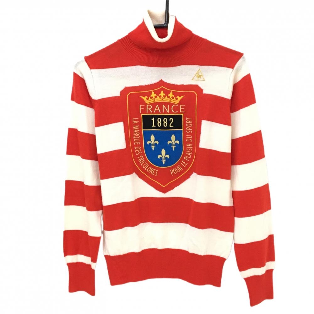 ルコックゴルフ タートルネックセーター レッド×白 ボーダー ニット レディース M ゴルフウェア le coq sportif