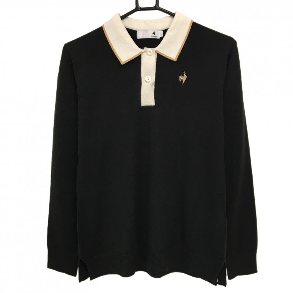 【新品】ルコックゴルフ 襟付きセーター 黒×白 ロゴゴールド レディース L ゴルフウェア 2024年モデル le coq sportif