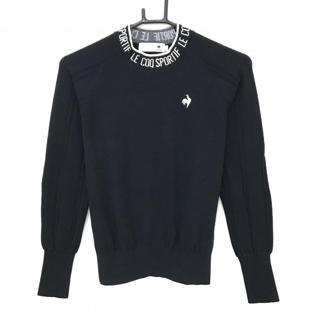 【美品】ルコックゴルフ ハイネックセーター 黒×白 ネックロゴ ニット レディース M ゴルフウェア le coq sportif