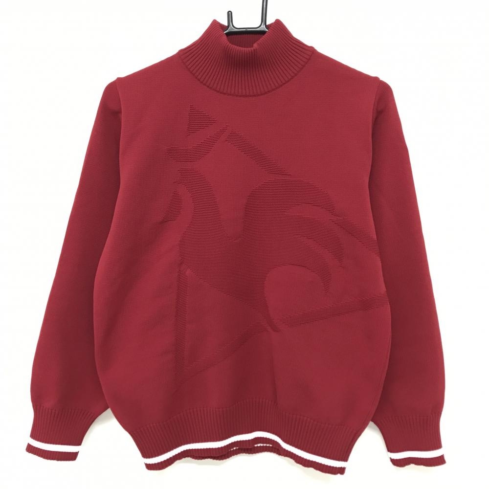 【超美品】ルコック ハイネックセーター ワインレッド系×白 ニット ビッグロゴ レディース F ゴルフウェア le coq sportif