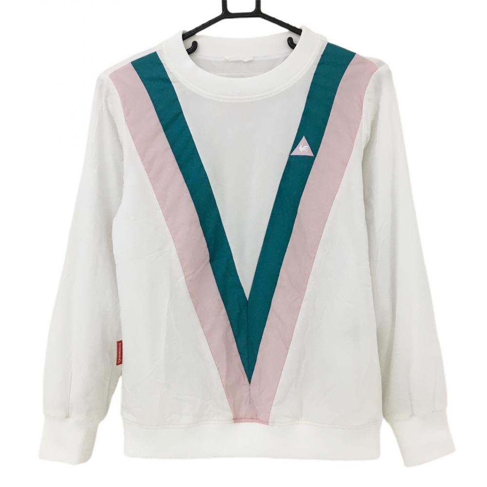 【美品】ルコック 中綿スニード 白×ピンク ロゴ刺しゅう  レディース S ゴルフウェア le coq sportif