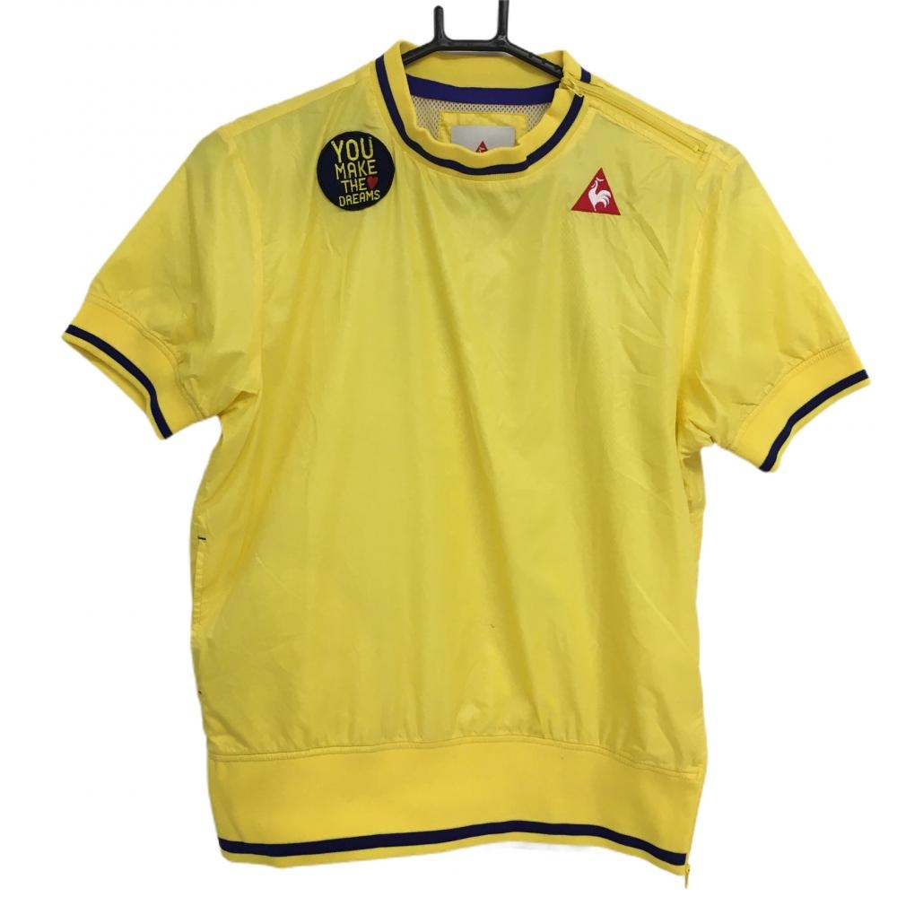 ルコック 半袖スニード イエロー×ネイビー リブライン 胸元ワッペン メッシュ裏地 レディース M ゴルフウェア le coq sportif