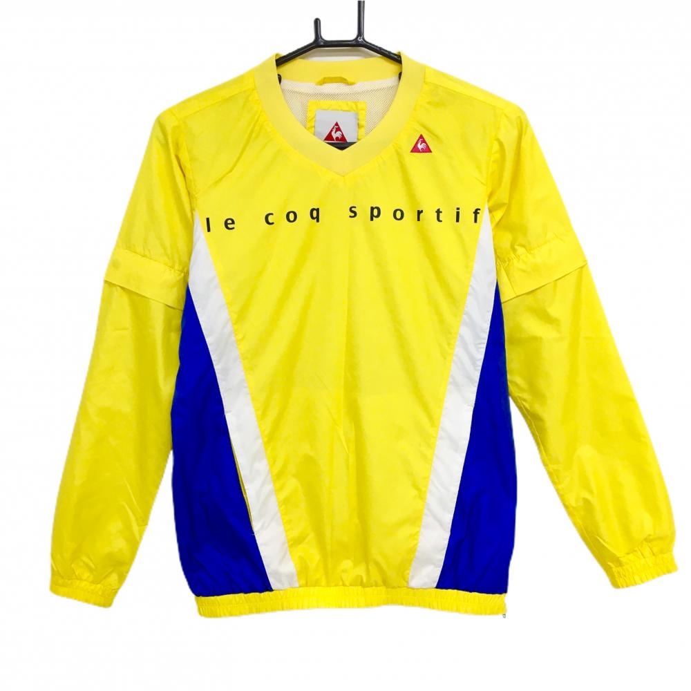 【美品】ルコックゴルフ 2WAYスニード イエロー×ブルー 袖着脱可 メッシュ裏地 ブルゾン レディース S ゴルフウェア le coq sportif