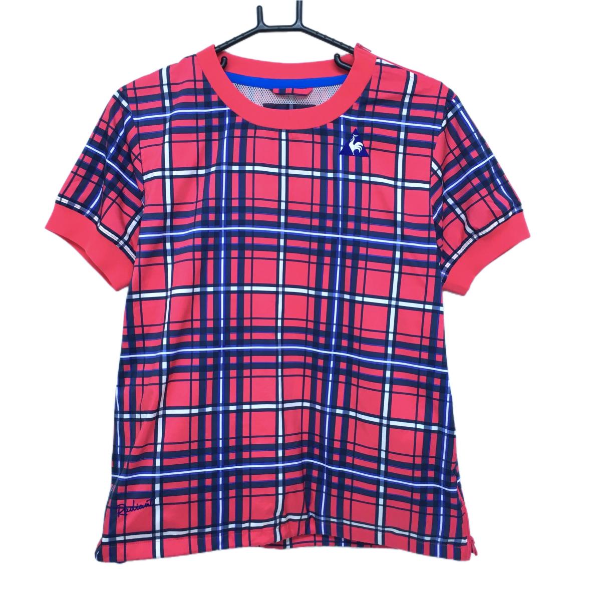 【超美品】ルコックゴルフ 半袖スニード ピンク×ダークネイビー チェック  レディース L ゴルフウェア le coq sportif