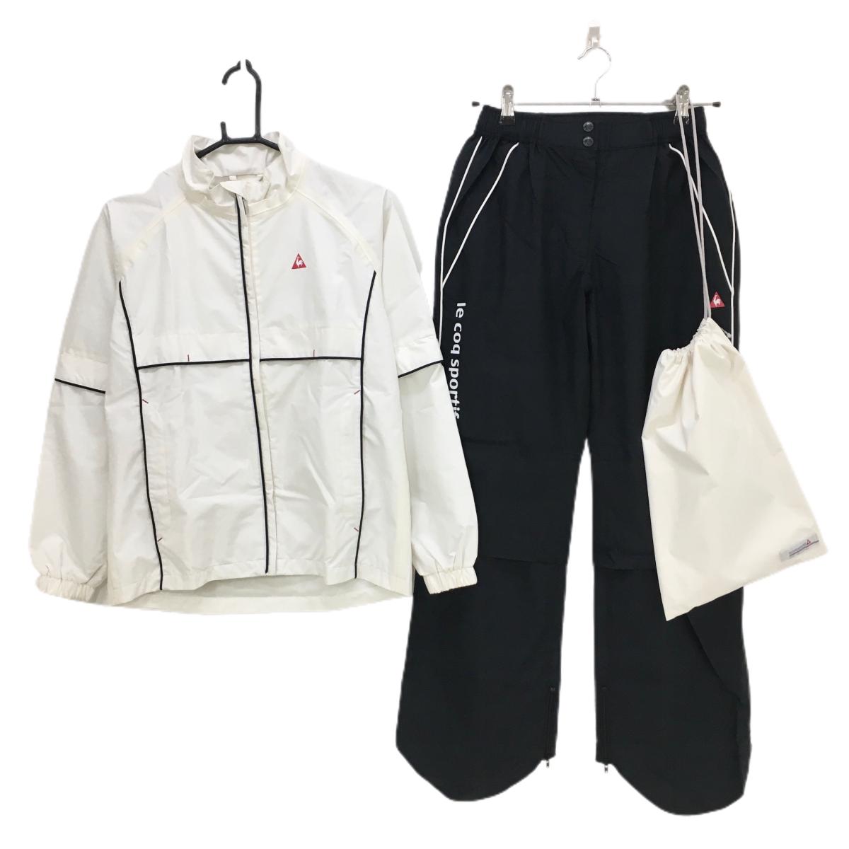 ルコック レインウェア (2WAYジャケット×パンツ) 白×黒 裏地メッシュ 袖着脱可  レディース S ゴルフウェア le coq sportif