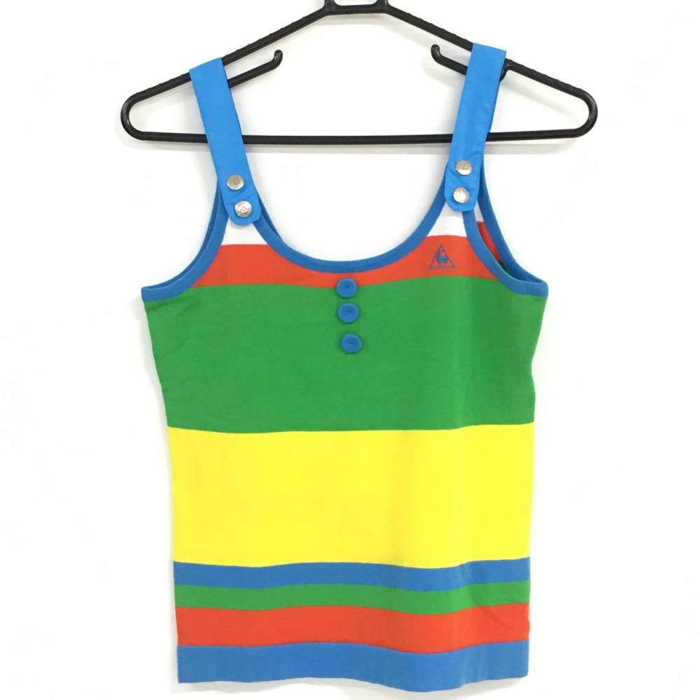 ルコック ニットベスト グリーン×イエロー ビスチェ 韓国モデル レディース S ゴルフウェア le coq sportif