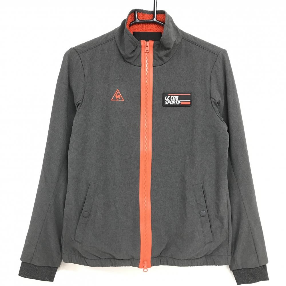 ルコック ジャケット グレー×オレンジ 胸元ロゴ 前身頃ボア裏地 レディース M ゴルフウェア le coq sportif