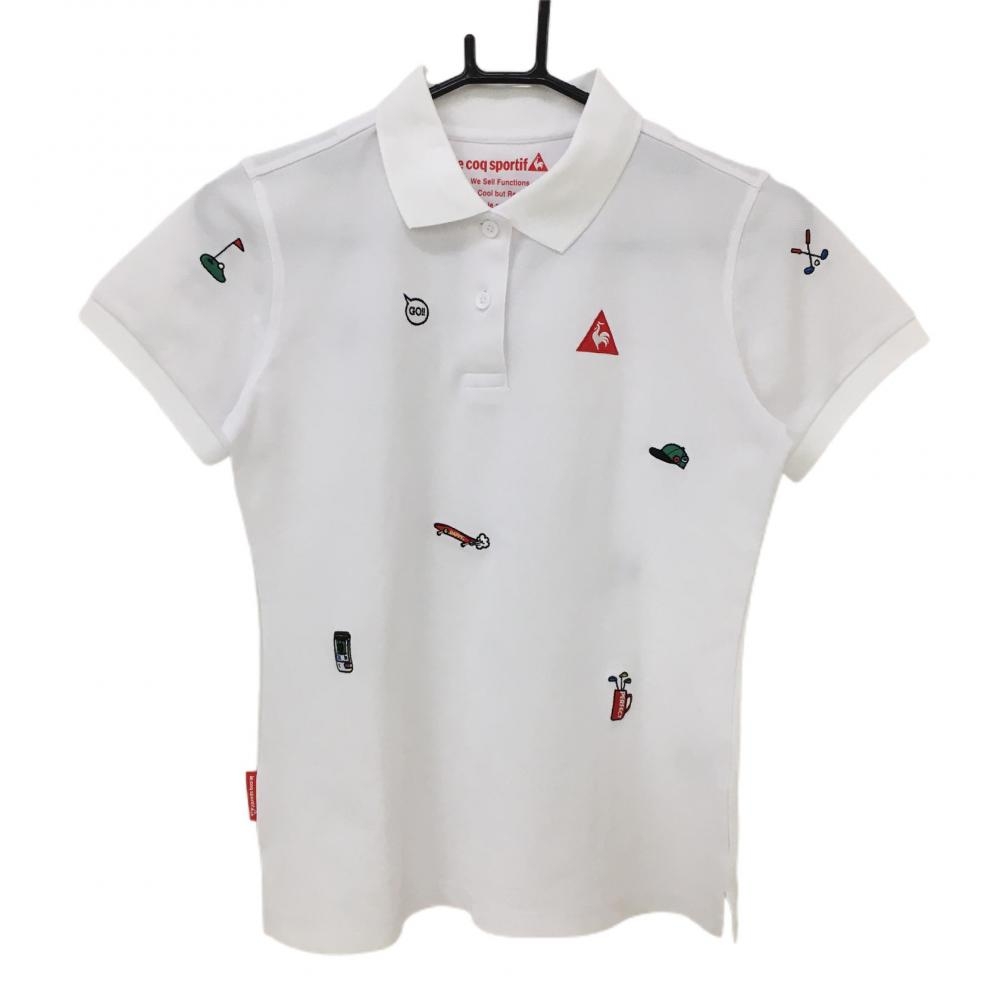 【美品】ルコック 半袖ポロシャツ 白 ゴルフ刺しゅう レディース M ゴルフウェア le coq sportif