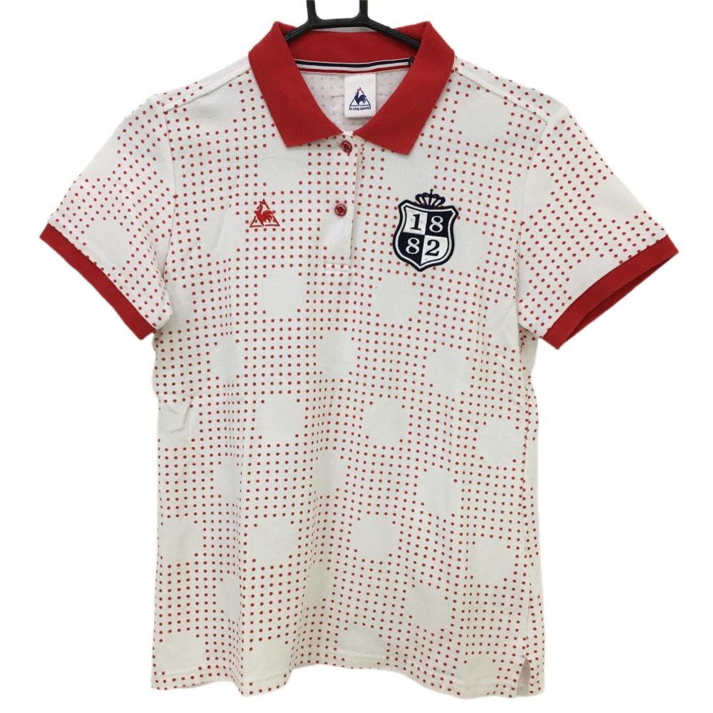 【超美品】ルコック 半袖ポロシャツ 白×レッド ドット  レディース L ゴルフウェア le coq sportif