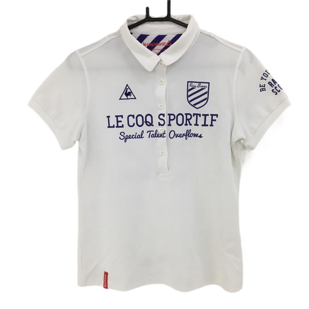ルコック 半袖ポロシャツ 白×パープル フロントロゴ ナンバリング  レディース L ゴルフウェア le coq sportif