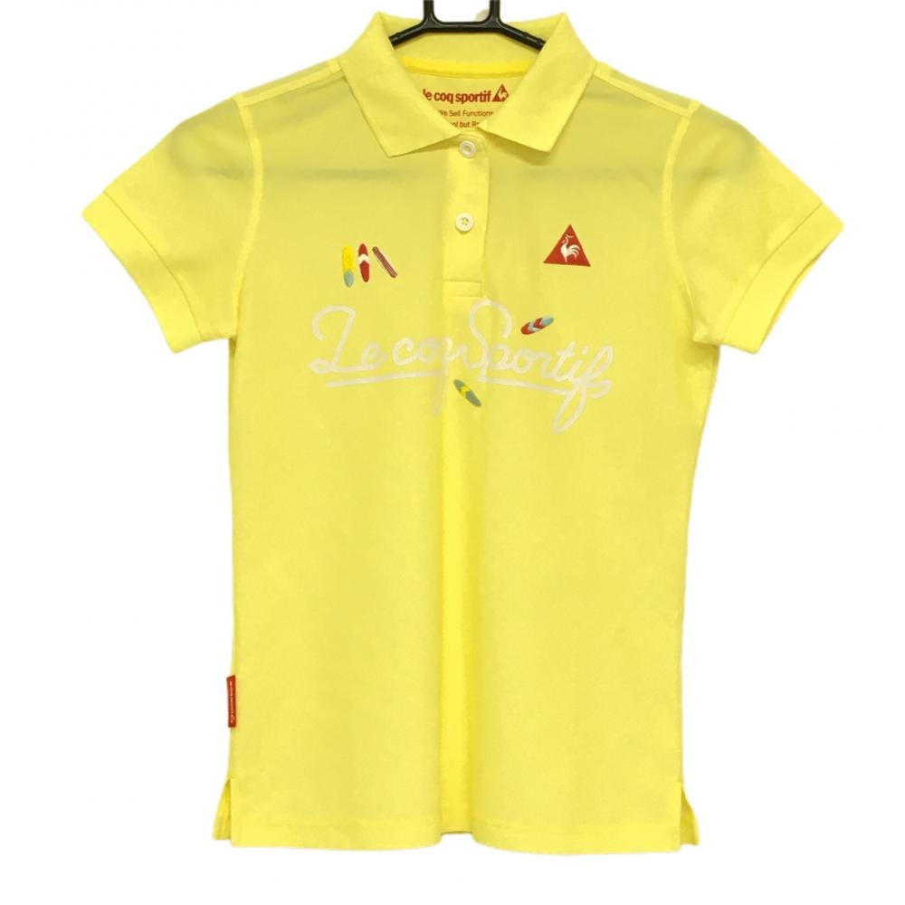 ルコック 半袖ポロシャツ イエロー×白 ビッグロゴプリント  レディース S ゴルフウェア le coq sportif