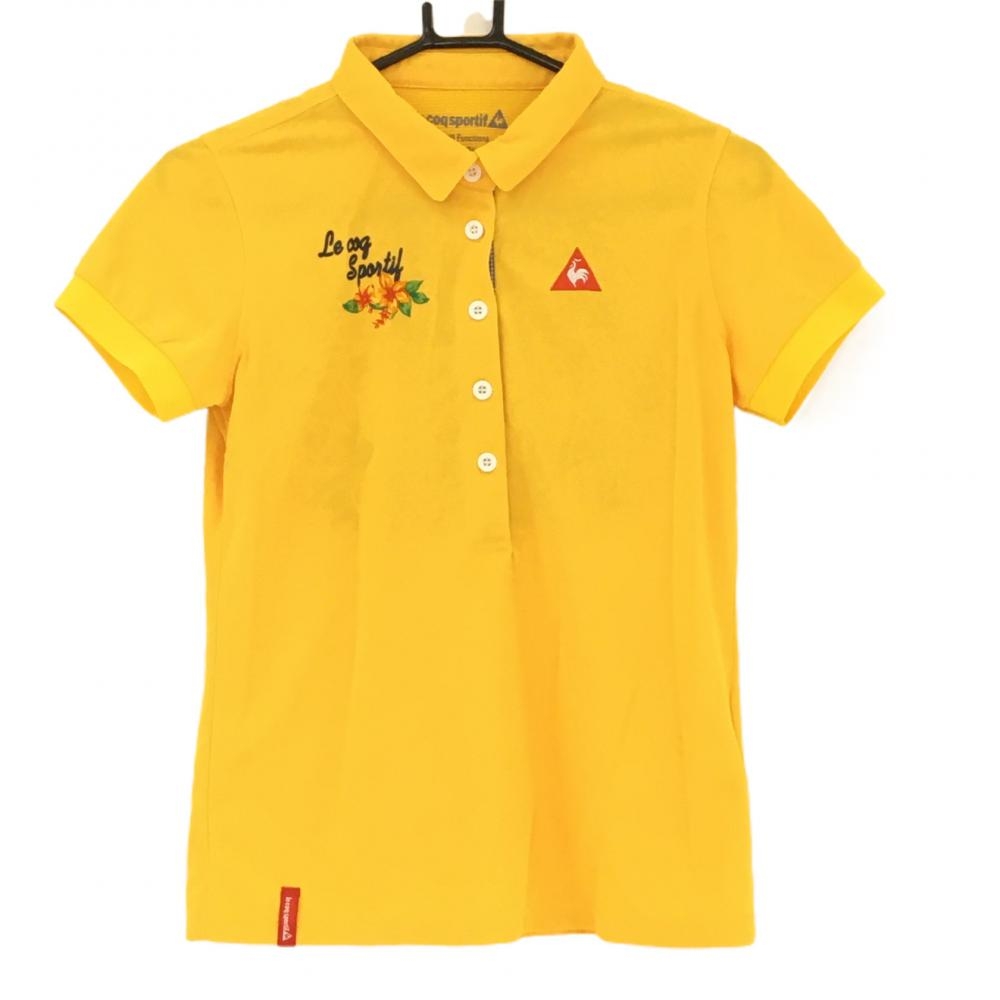 ルコック 半袖ポロシャツ イエロー 花刺しゅう ロゴプリント レディース L ゴルフウェア le coq sportif