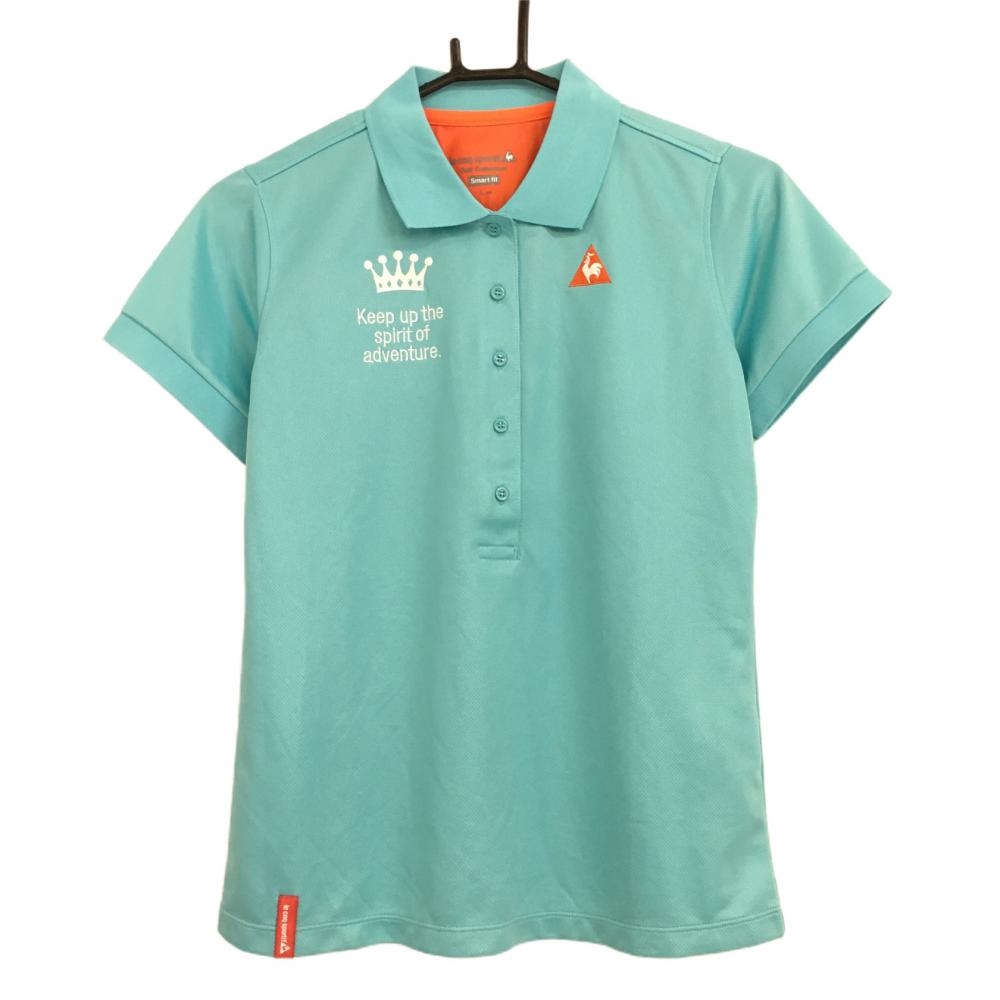 【美品】ルコック 半袖ポロシャツ ライトブルー 織生地 ロゴ刺しゅう レディース L ゴルフウェア le coq sportif