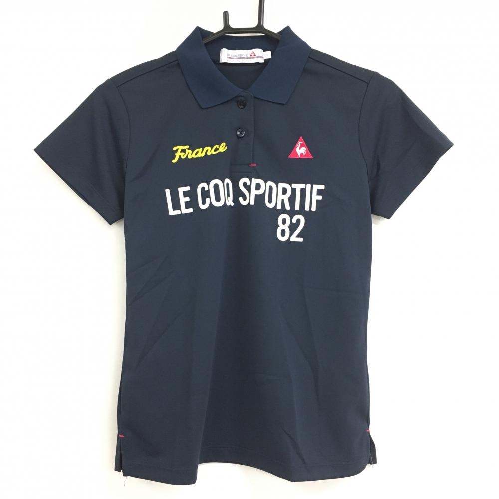 【超美品】ルコック 半袖ポロシャツ ネイビー フロントロゴプリント  レディース M ゴルフウェア le coq sportif
