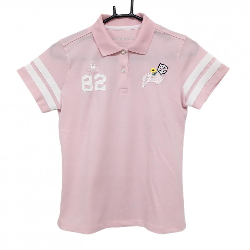 【美品】ルコック 半袖ポロシャツ ピンク 袖ライン 胸刺しゅう レディース M ゴルフウェア le coq sportif