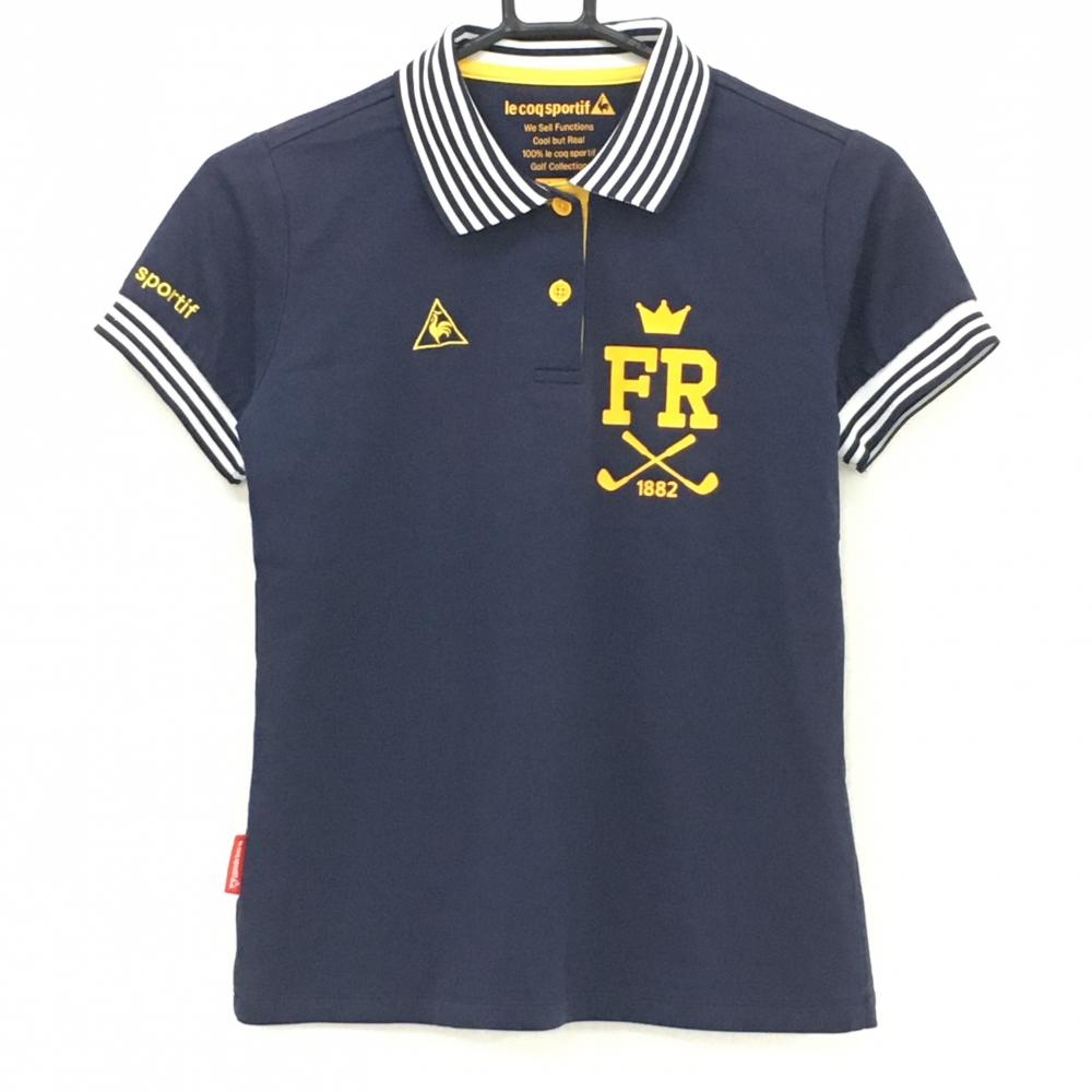 ルコック 半袖ポロシャツ ネイビー×白 ネック・袖口ボーダー  レディース M ゴルフウェア le coq sportif