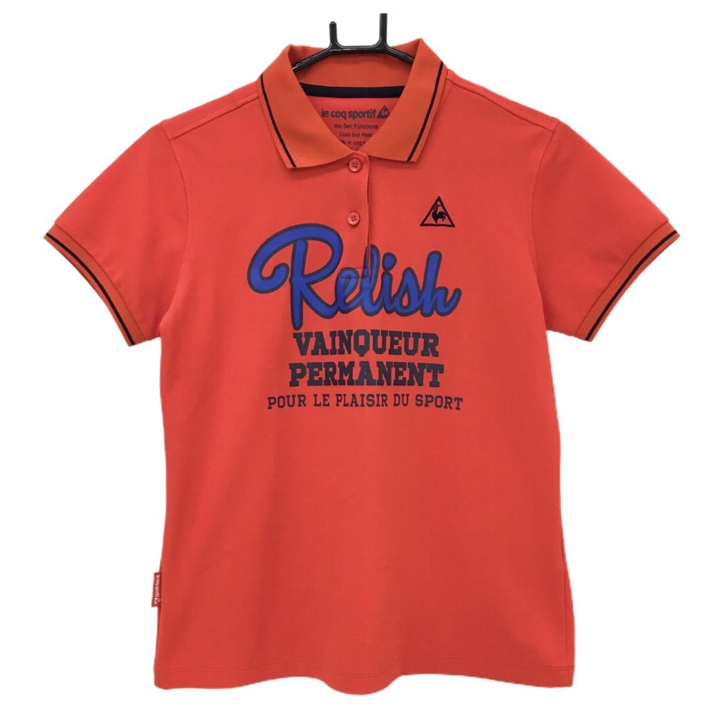 【超美品】ルコック 半袖ポロシャツ レッド×ブルー 襟・袖ライン レディース L ゴルフウェア le coq sportif