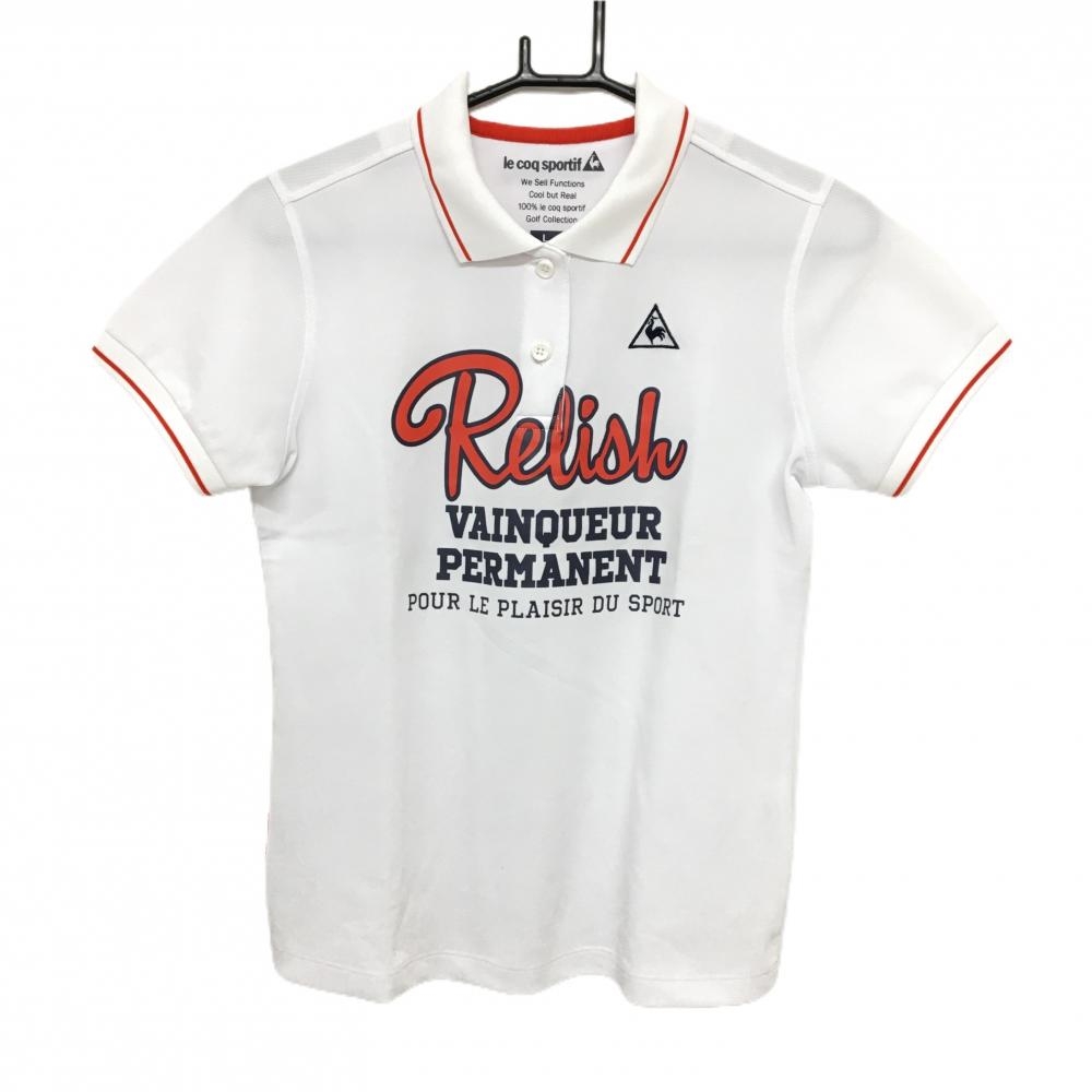 【美品】ルコック 半袖ポロシャツ 白×レッド ビッグプリント  レディース L ゴルフウェア le coq sportif