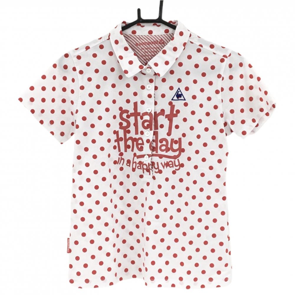 【超美品】ルコック 半袖ポロシャツ 白×レッド ドット プリント レディース L ゴルフウェア le coq sportif