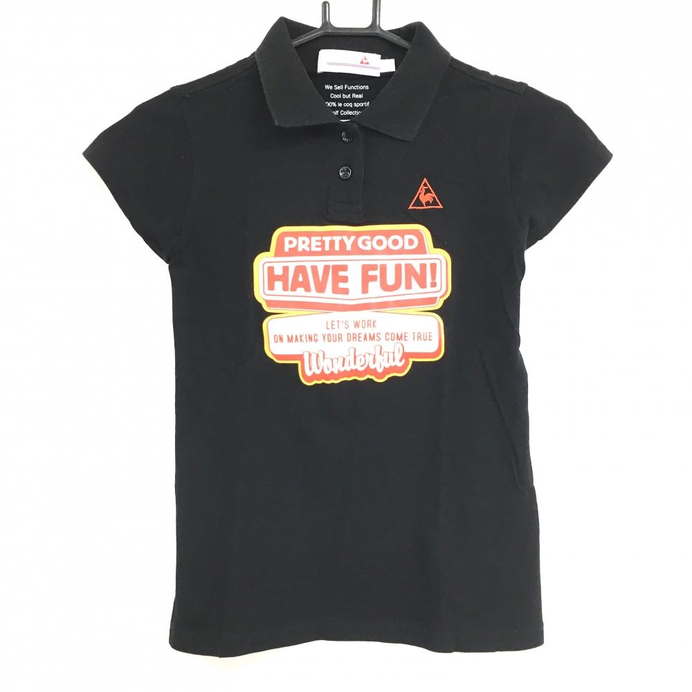 【美品】ルコックゴルフ 半袖ポロシャツ 黒 ビッグプリント レディース M ゴルフウェア le coq sportif