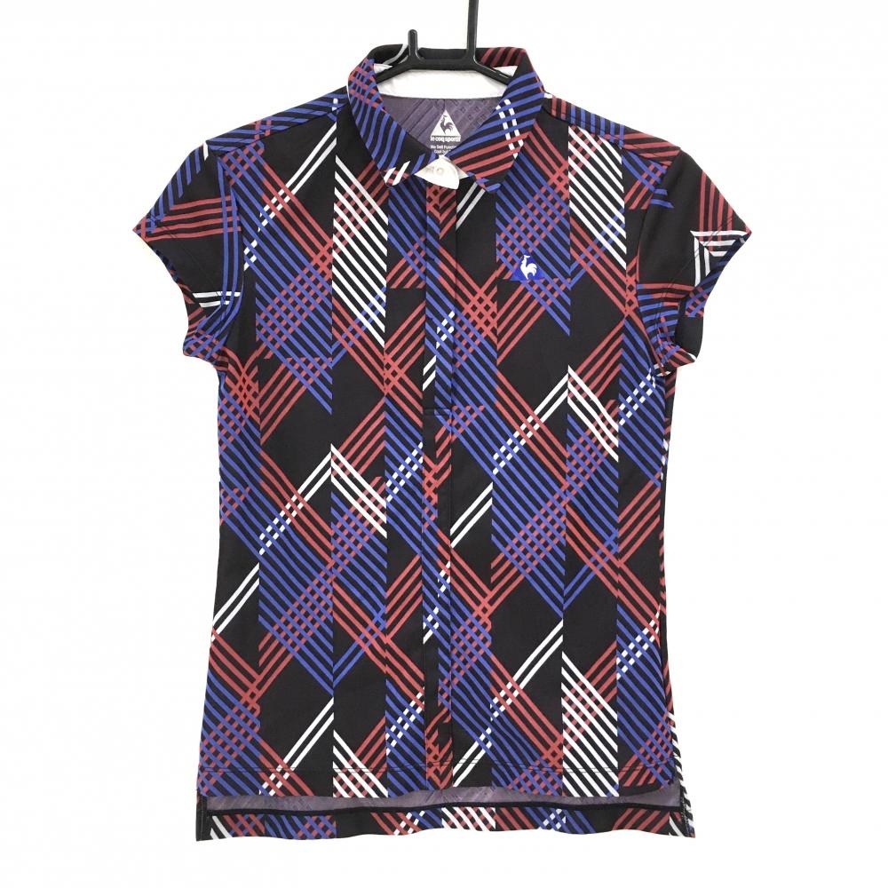ルコック 半袖ポロシャツ ダークブラウン系×レッド×ブルー チェック レディース M ゴルフウェア le coq sportif