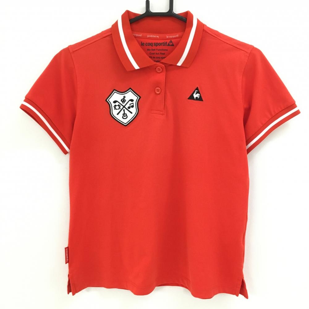 【超美品】ルコックゴルフ 半袖ポロシャツ レッド×白 胸元ロゴ レディース L ゴルフウェア le coq sportif