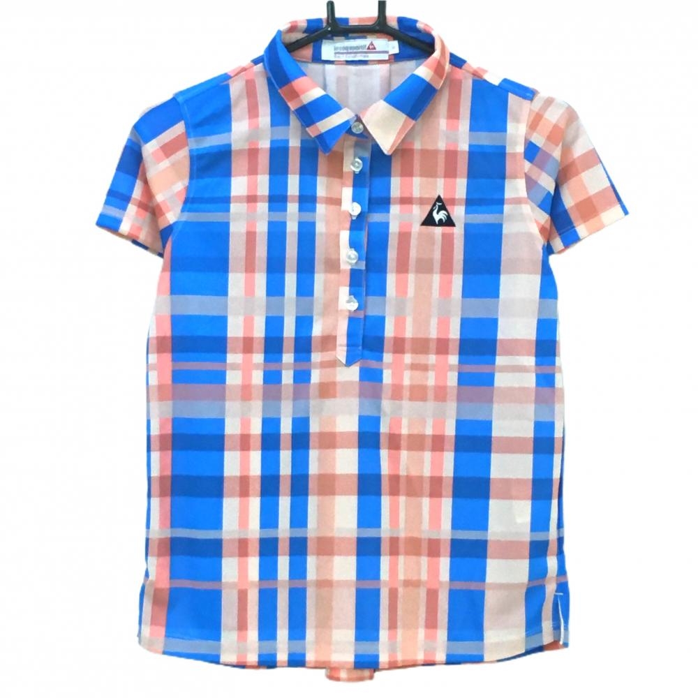 【超美品】ルコックゴルフ 半袖ポロシャツ ピンク×ブルー チェック  レディース M ゴルフウェア le coq sportif
