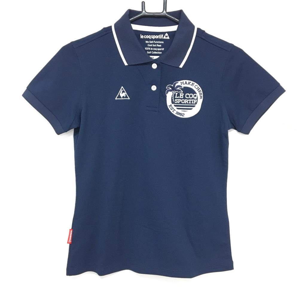 【超美品】ルコックゴルフ 半袖ポロシャツ ネイビー×白 ヤシの木刺しゅう  レディース M ゴルフウェア le coq sportif