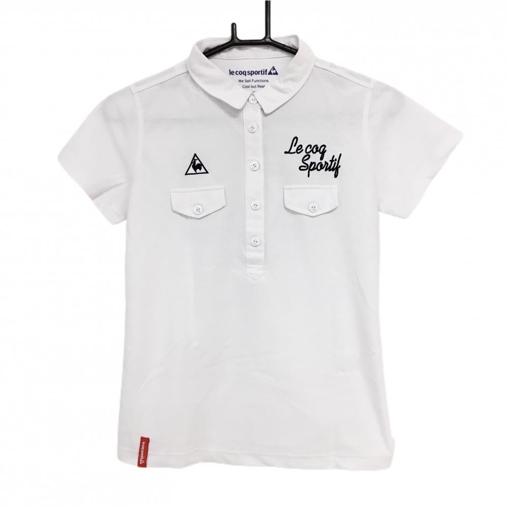 【美品】ルコックゴルフ 半袖ポロシャツ 白×ネイビー バックプリント レディース M ゴルフウェア le coq sportif