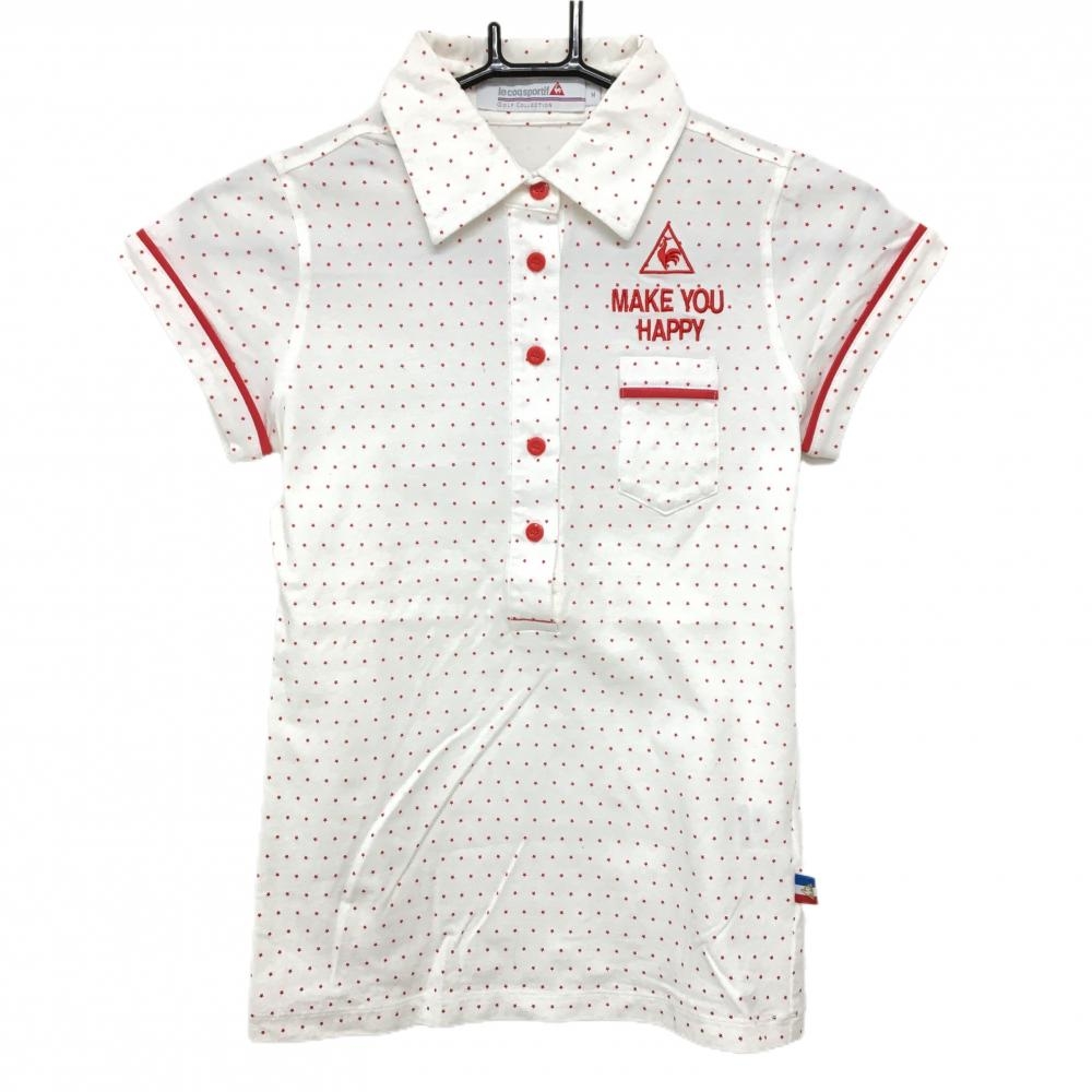 【美品】ルコック 半袖ポロシャツ 白×レッド 星総柄 レディース M ゴルフウェア le coq sportif