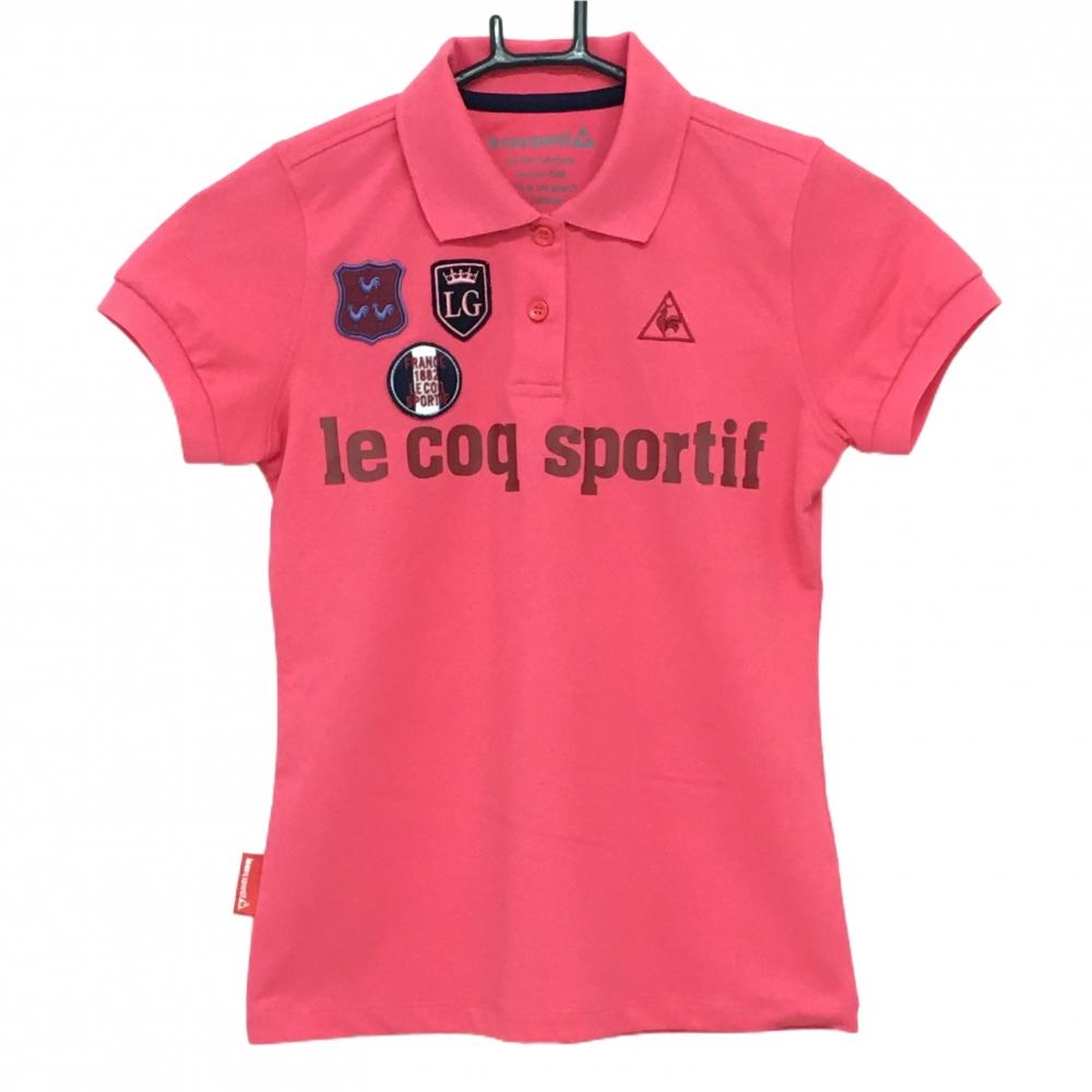 【超美品】ルコック 半袖ポロシャツ ピンク×レッド ロゴプリント レディース S ゴルフウェア le coq sportif