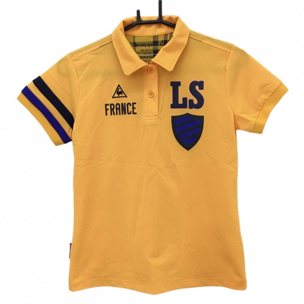 【超美品】ルコックゴルフ 半袖ポロシャツ オレンジ×ネイビー 袖2ライン レディース M ゴルフウェア le coq sportif