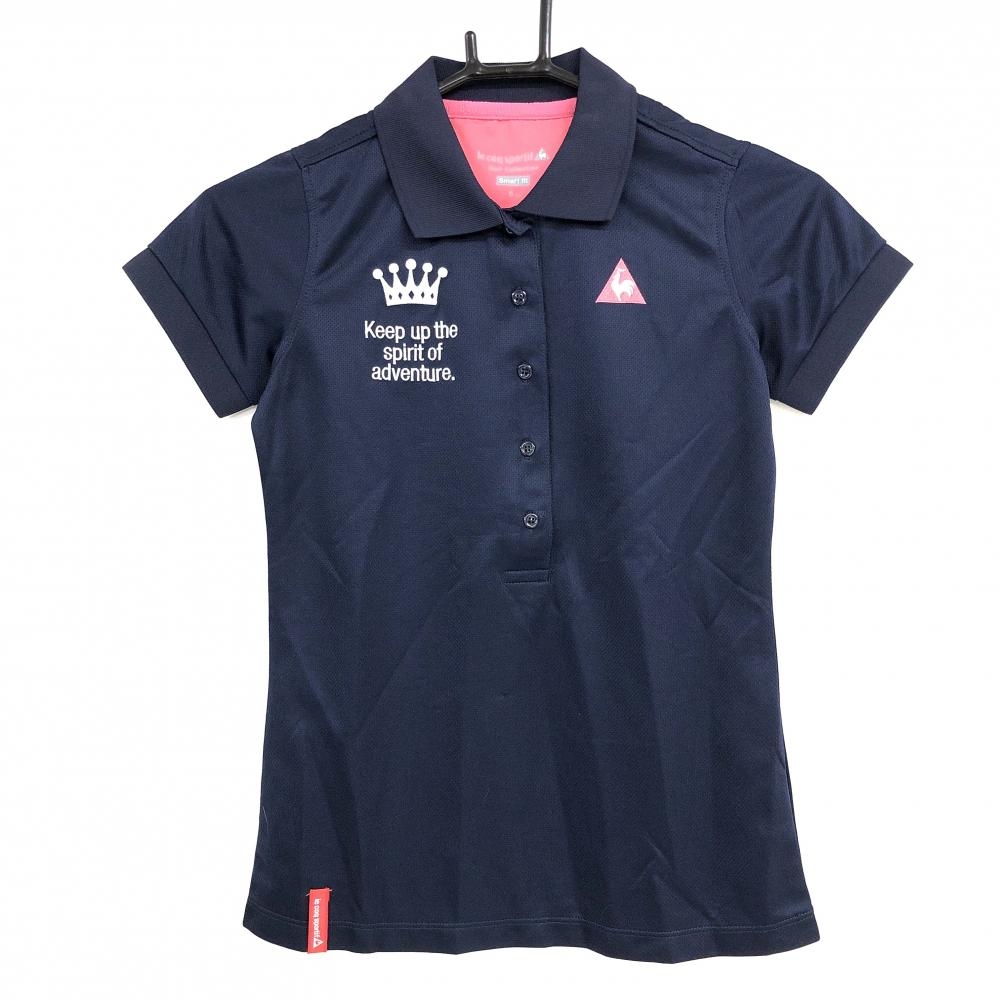 【超美品】ルコック 半袖ポロシャツ ネイビー×白 背面ビッグロゴ レディース S ゴルフウェア le coq sportif