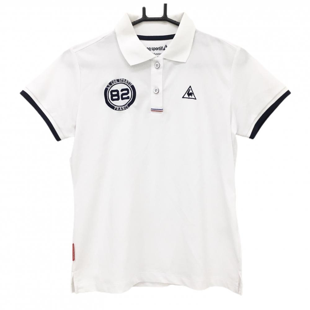 ルコックゴルフ 半袖ポロシャツ 白×ネイビー 一部トリコロール レディース L ゴルフウェア le coq sportif