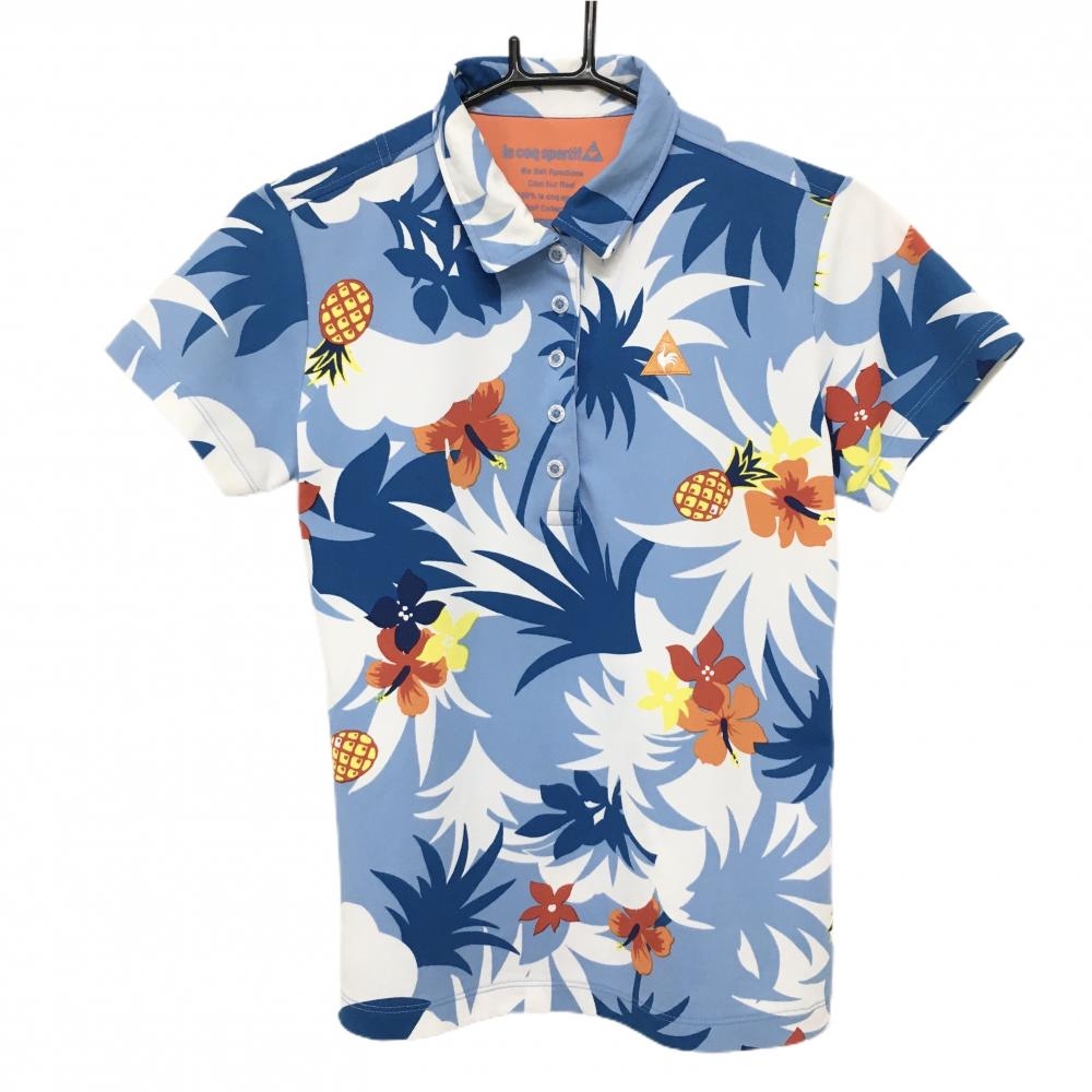 【超美品】ルコック 半袖ポロシャツ ライトブルー×白×ネイビー  レディース L ゴルフウェア le coq sportif
