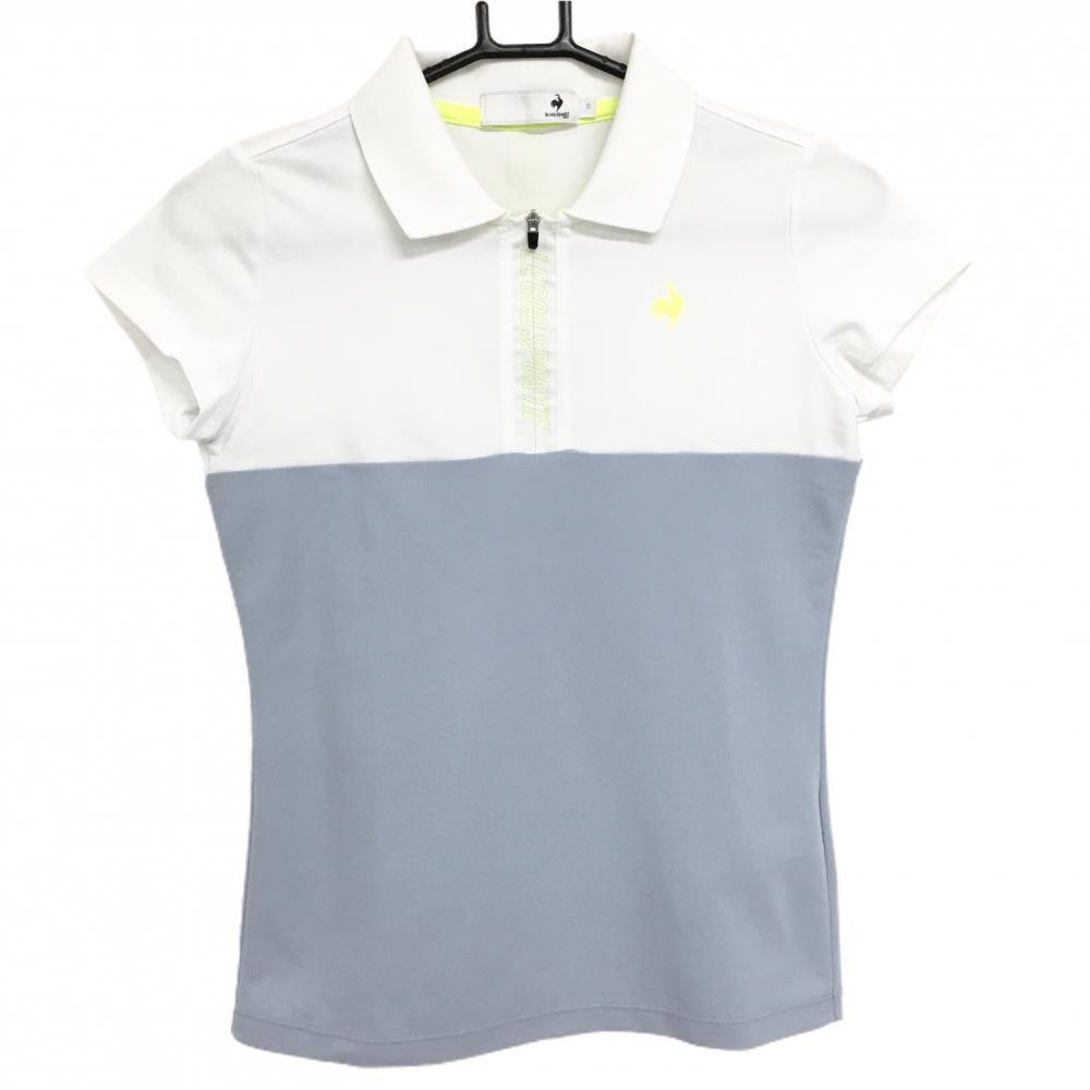【超美品】ルコックゴルフ 半袖ポロシャツ グレー×白 バイカラー 吸汗速乾 ストレッチ  レディース S ゴルフウェア le coq sportif