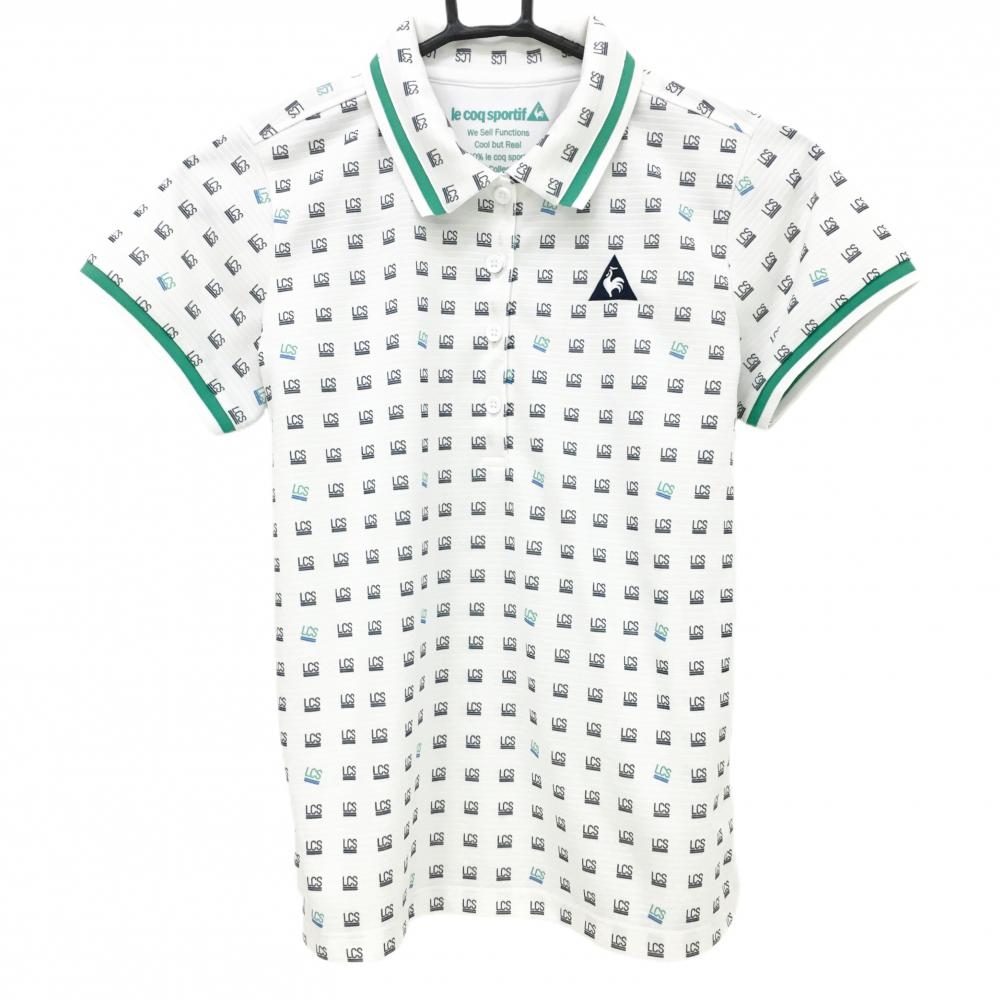 【超美品】ルコックゴルフ 半袖ポロシャツ 白×黒 ロゴ総柄 レディース M ゴルフウェア le coq sportif
