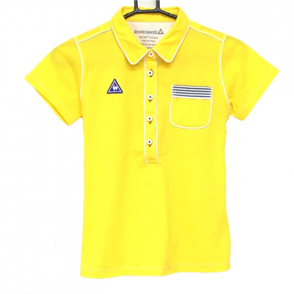 ルコックゴルフ 半袖ポロシャツ イエロー×白 胸ポケット ロゴワッペン  レディース S ゴルフウェア le coq sportif