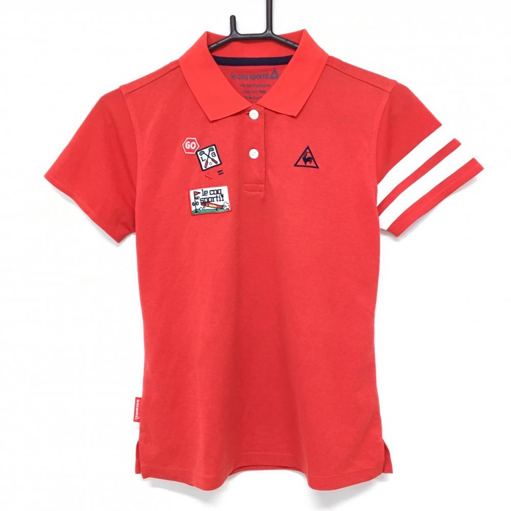 ルコックゴルフ 半袖ポロシャツ レッド 胸ワッペン レディース L ゴルフウェア le coq sportif