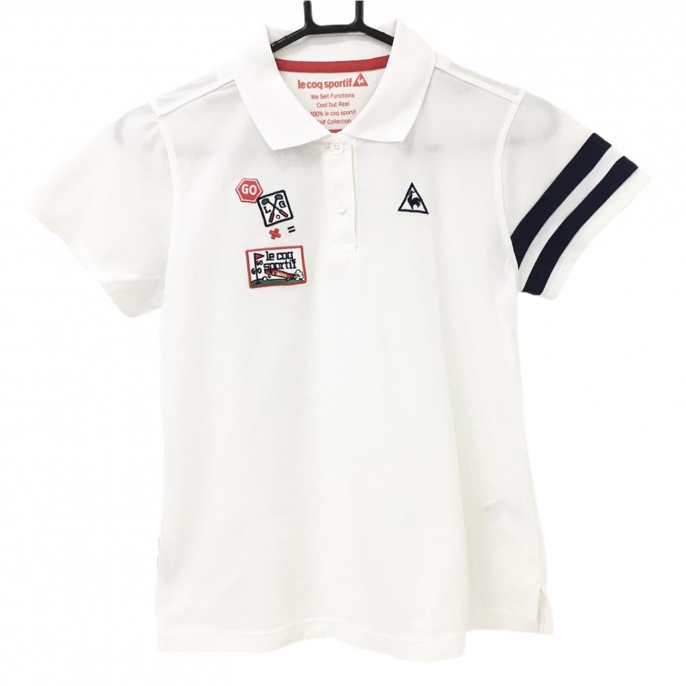 【超美品】ルコックゴルフ 半袖ポロシャツ 白 ワッペン レディース L ゴルフウェア le coq sportif