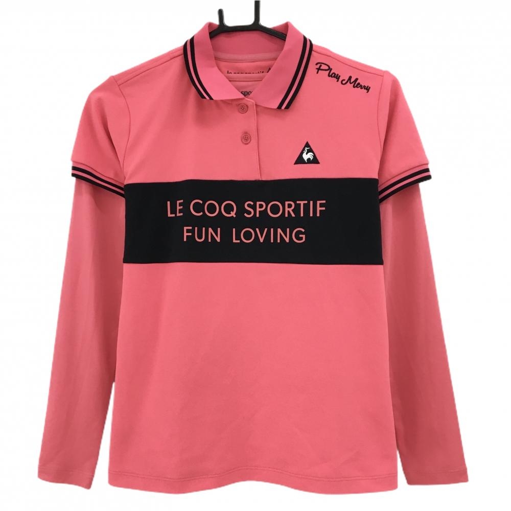 【超美品】ルコックゴルフ インナー付半袖ポロシャツ ピンク×黒 胸元ロゴ レディース M ゴルフウェア le coq sportif