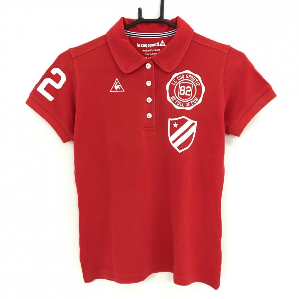 【美品】ルコックゴルフ 半袖ポロシャツ レッド×白 ロゴ刺しゅう レディース M ゴルフウェア le coq sportif